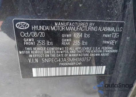 2021 Hyundai Sonata Se z USA, uszkodzony, nr VIN 5NPEG4JA3MH080757